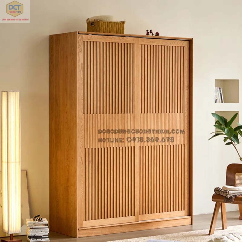 Tủ áo gỗ sồi cánh trượt TA43 hiện đại giá tốt